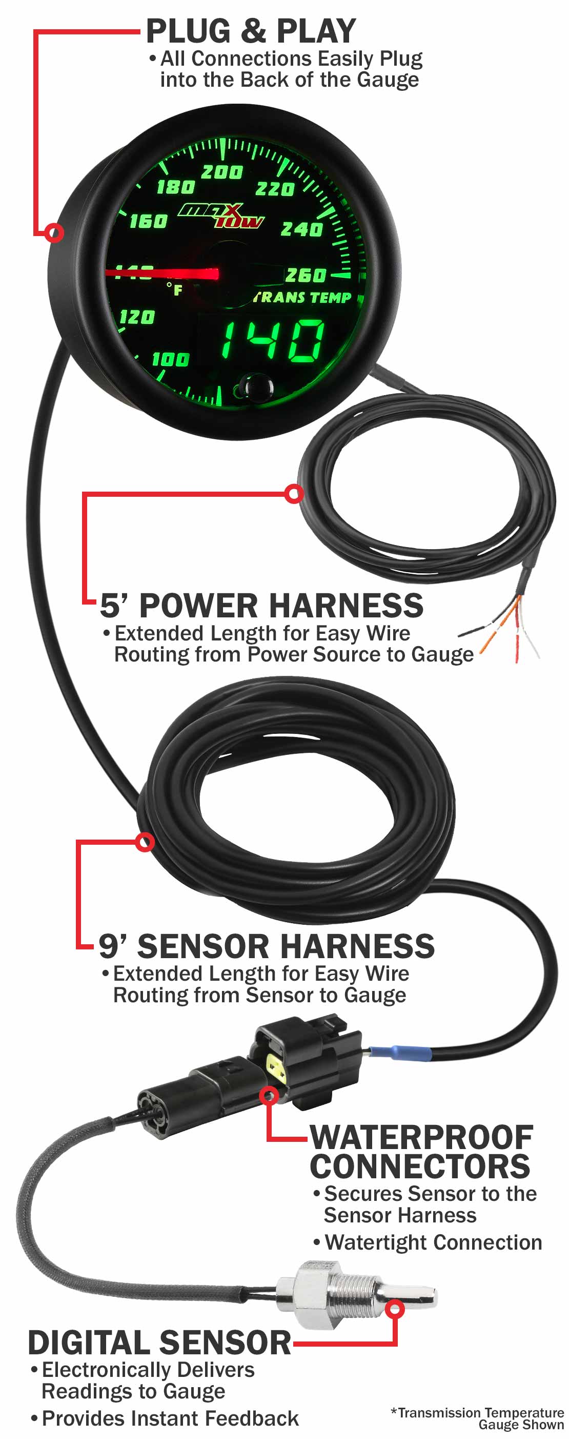 MaxTow Green Double Vision™ Triple Gauge Package for 1998-2002 Dodge Ram  5.9 Cummins