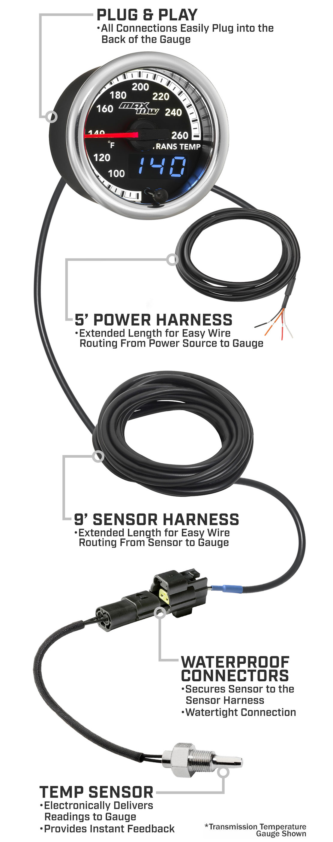 MaxTow Match Triple Gauge Package for 2010-2018 Dodge Ram 4th Gen Cummins