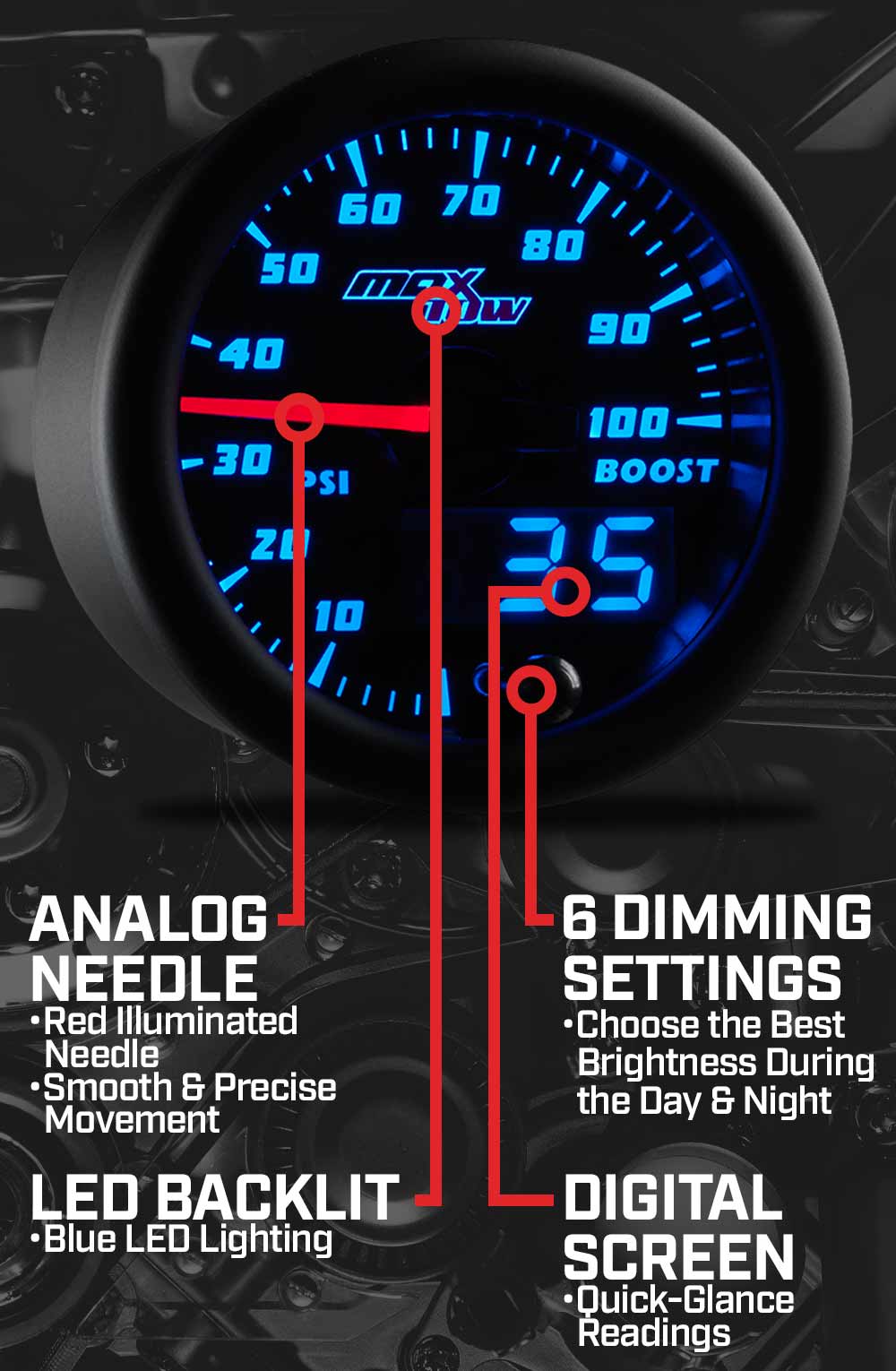 MaxTow Black & Blue Double Vision Gauges