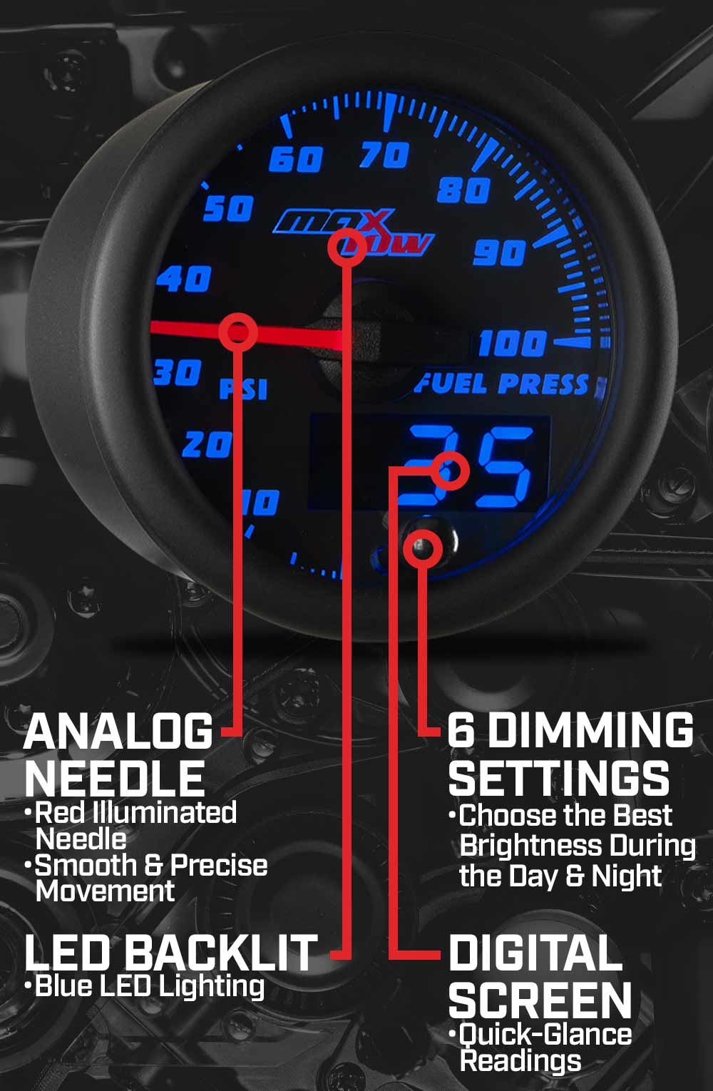 MaxTow Black & Blue Double Vision Gauges