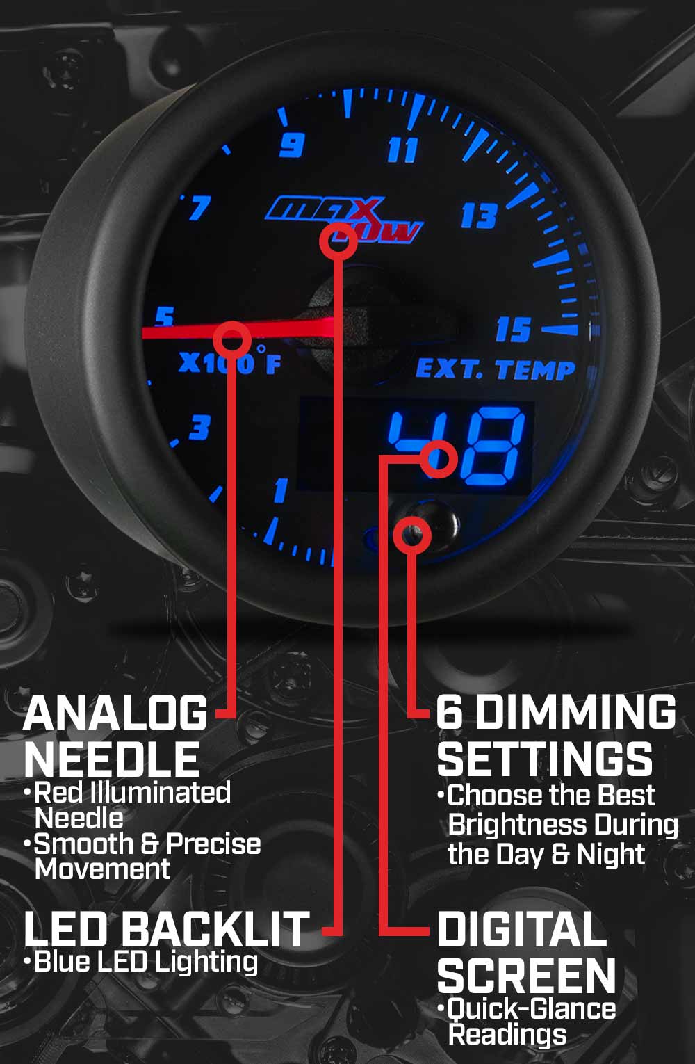 MaxTow Black & Blue Double Vision Gauges