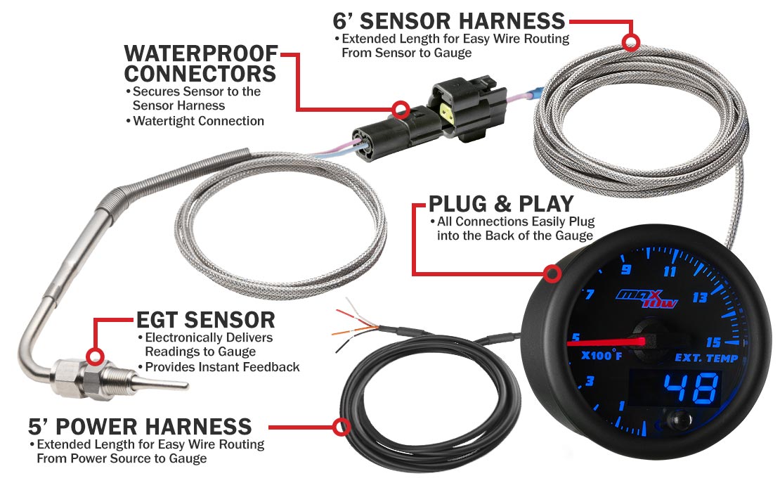 MaxTow Black & Blue Double Vision Pyrometer EGT Gauges