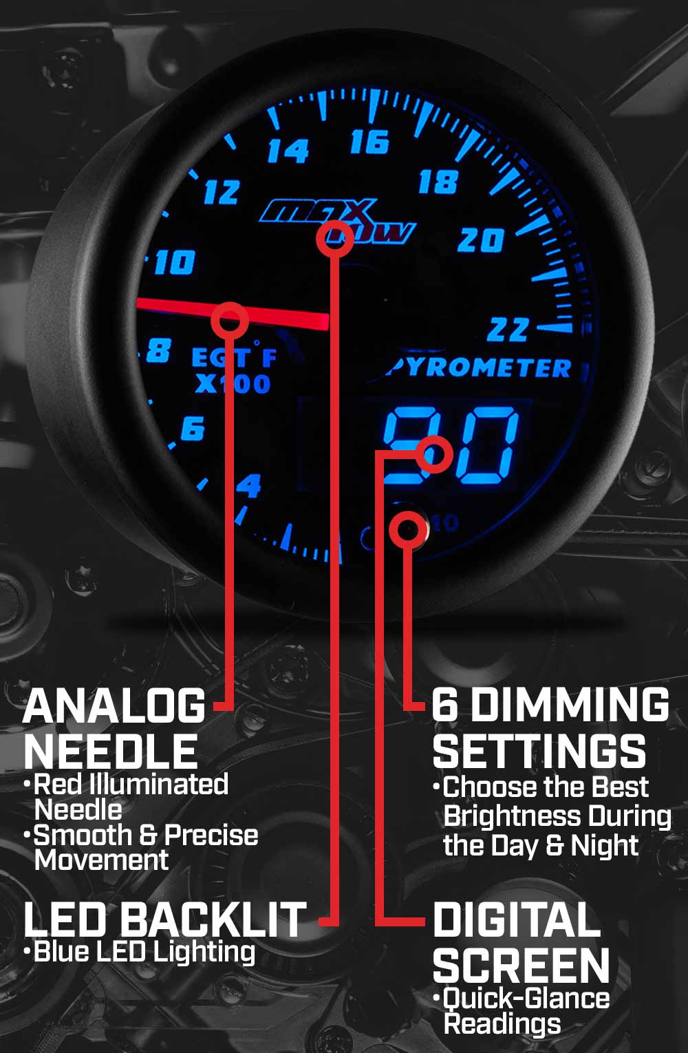 MaxTow Black & Blue Double Vision Gauges