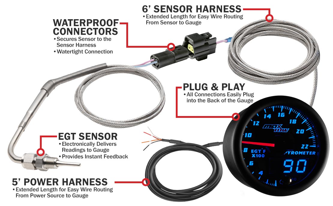 MaxTow Black & Blue Double Vision Pyrometer EGT Gauges