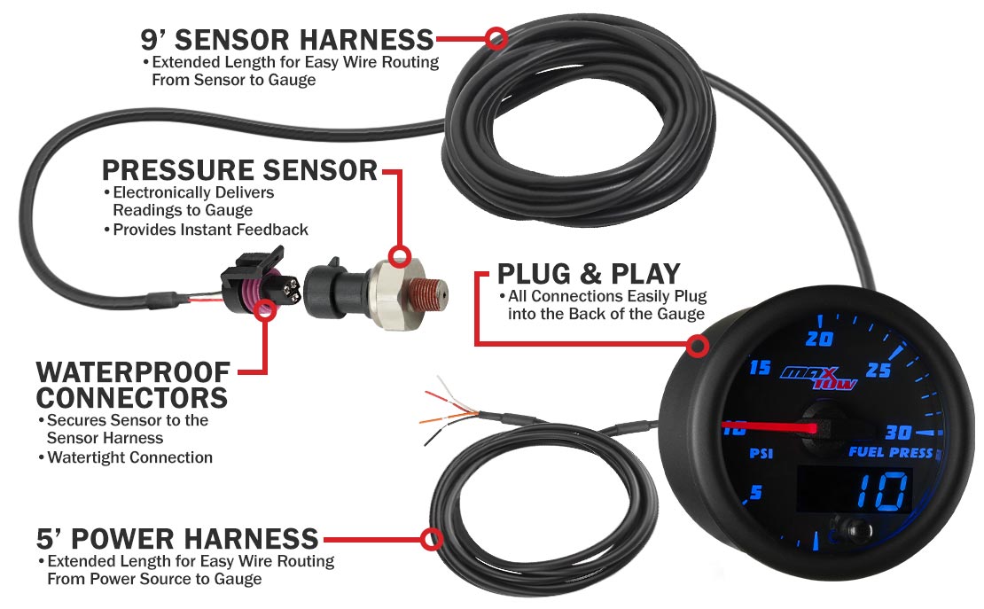 MaxTow Black & Blue Double Vision Fuel Pressure Gauges