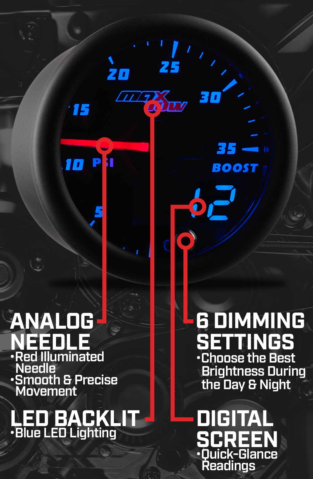 MaxTow Black & Blue Double Vision Gauges