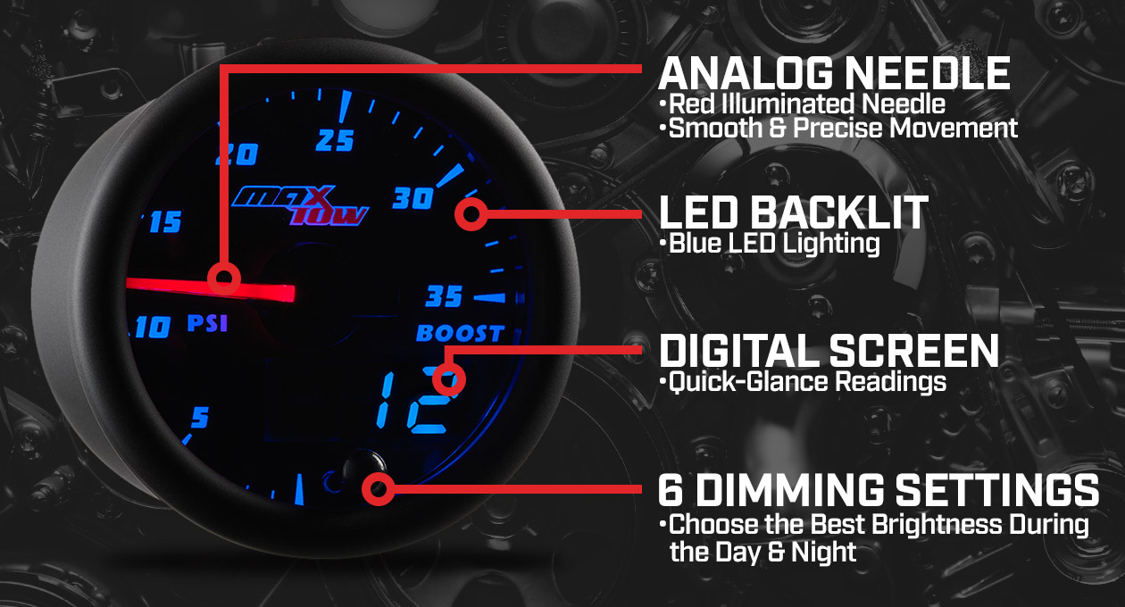 MaxTow Black & Blue Double Vision Gauges