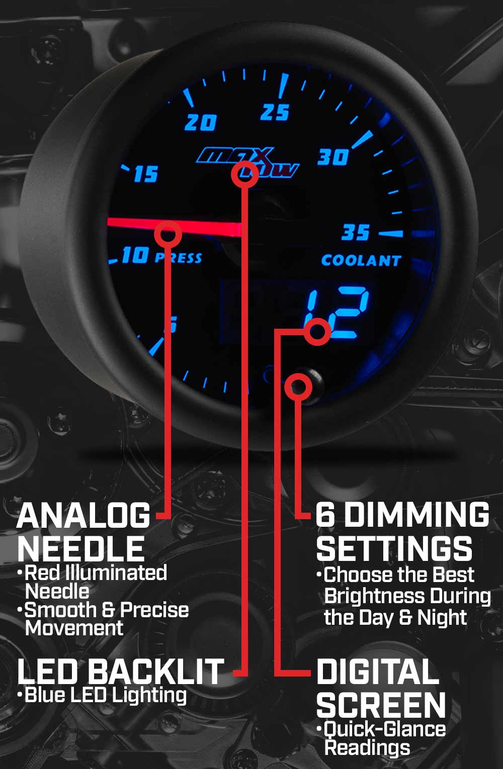 MaxTow Black & Blue Double Vision Gauges