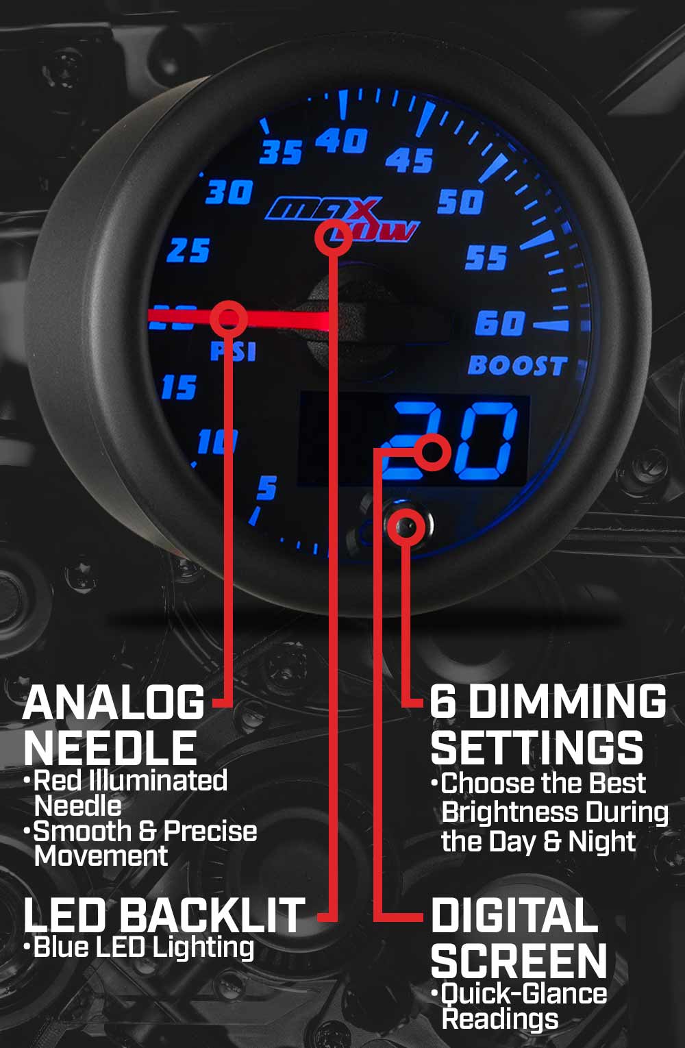 MaxTow Black & Blue Double Vision Gauges