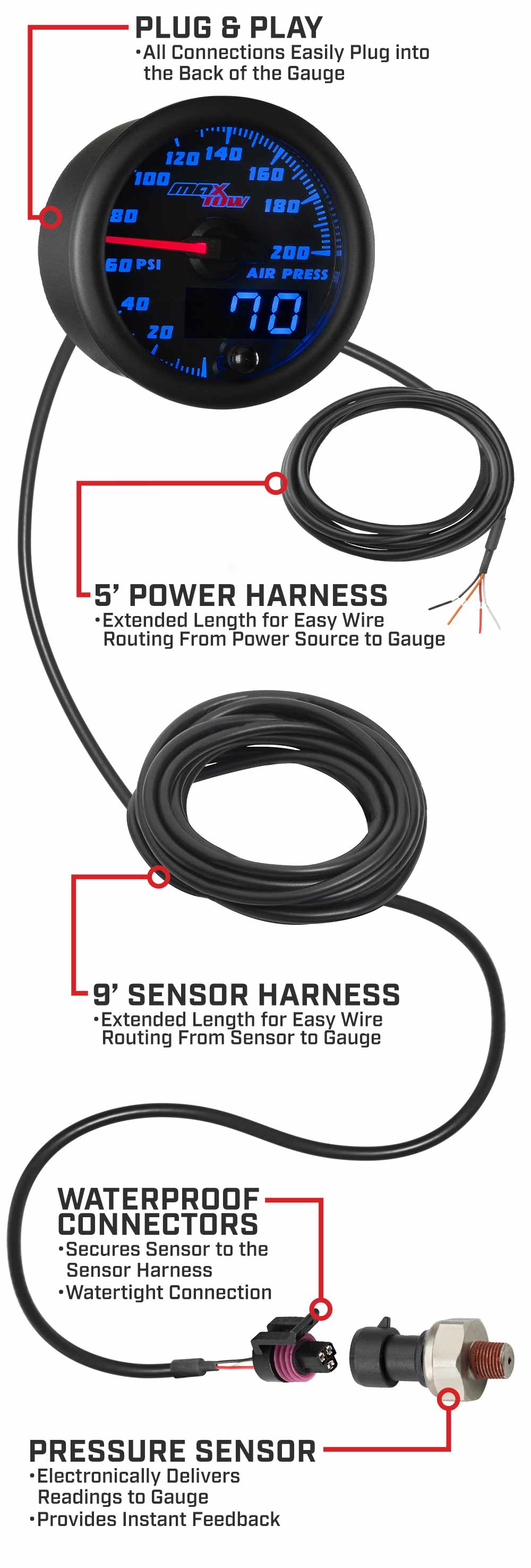 MaxTow Black & Blue Double Vision Air Pressure Gauges