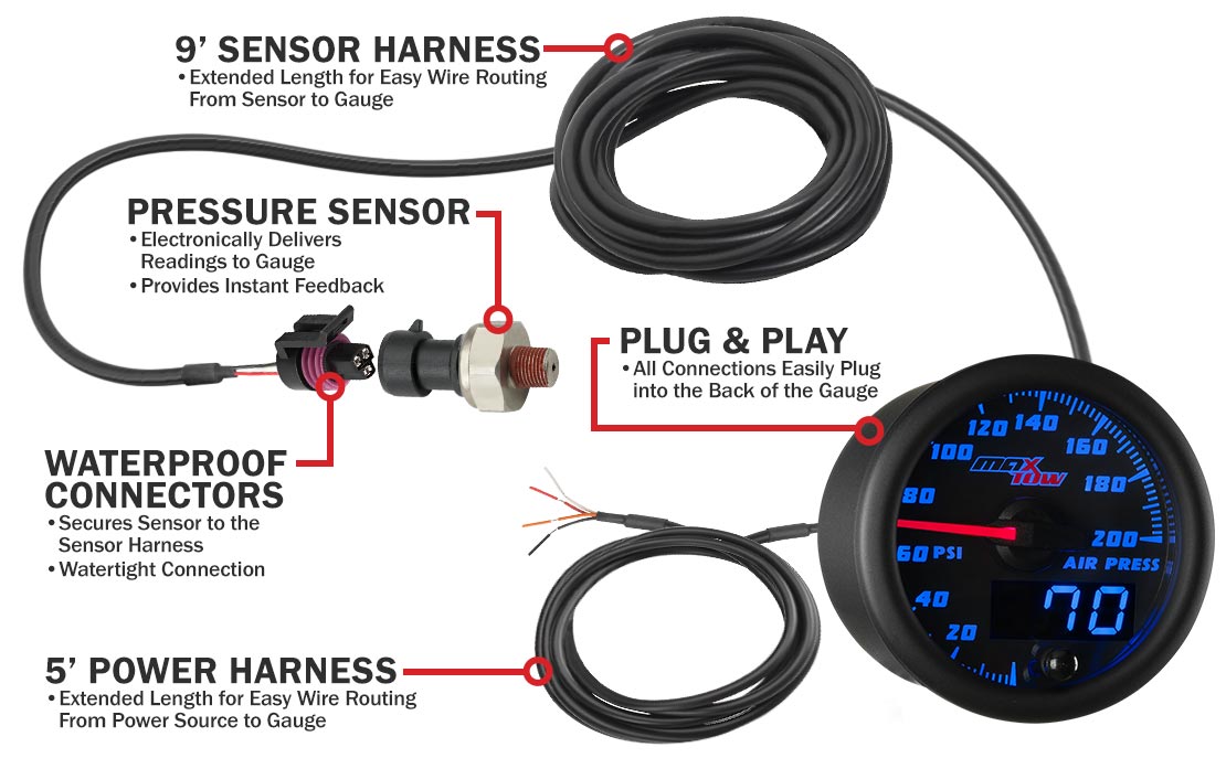 MaxTow Black & Blue Double Vision Air Pressure Gauges