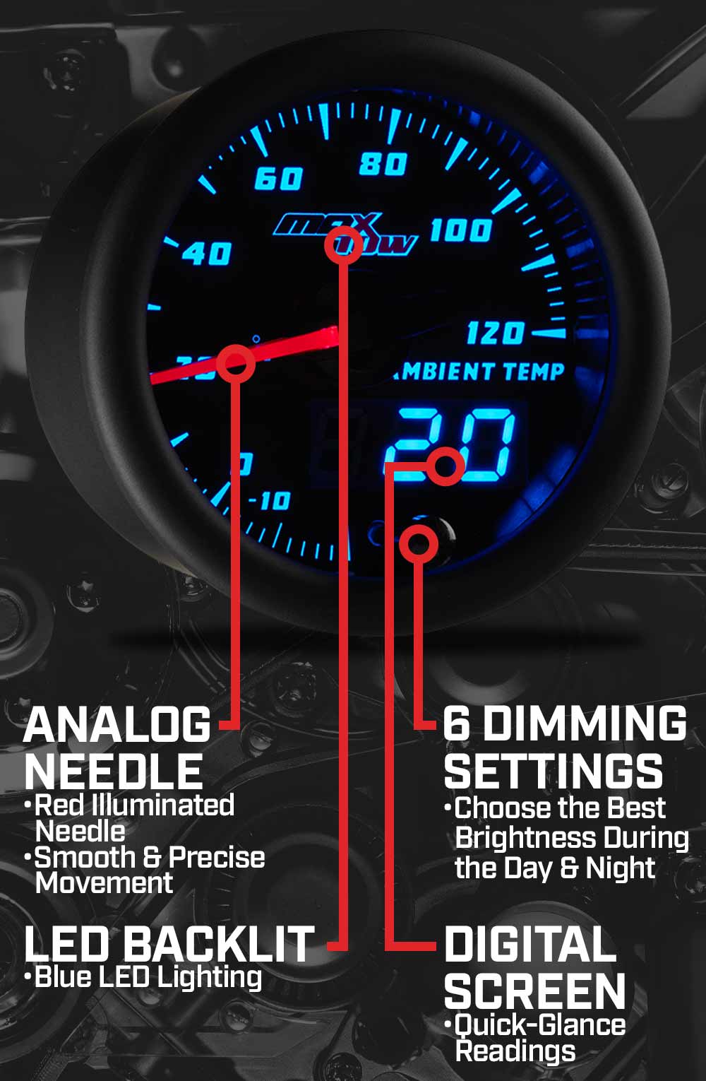 MaxTow Black & Blue Double Vision Gauges