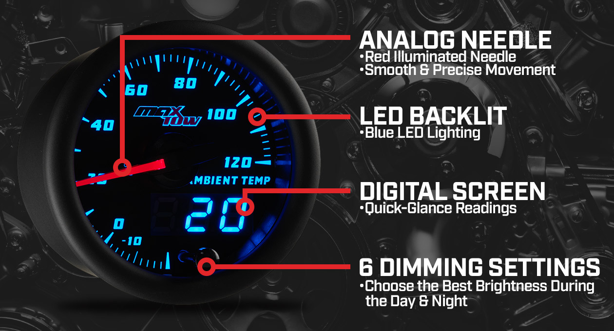 MaxTow Black  Blue Double Vision™ Ambient Air Temperature Gauge