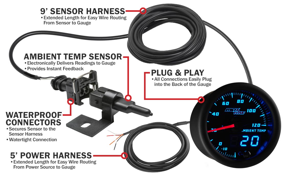 MaxTow Black & Blue Double Vision Ambient Air Temperature Gauges