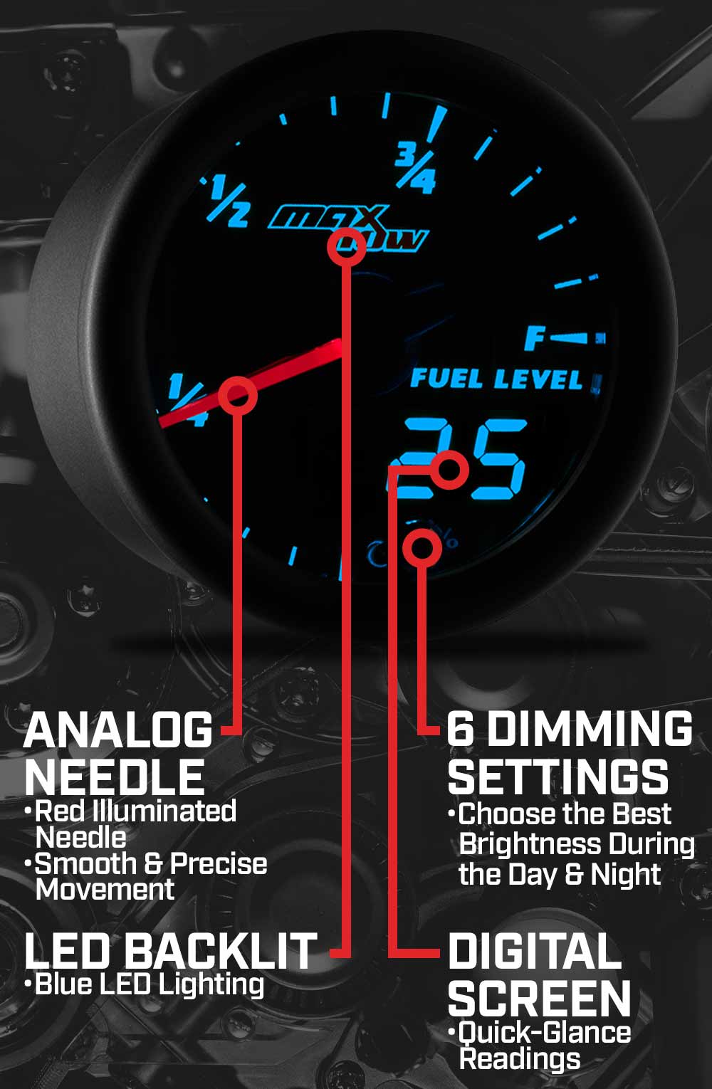 MaxTow Black & Blue Double Vision Gauges
