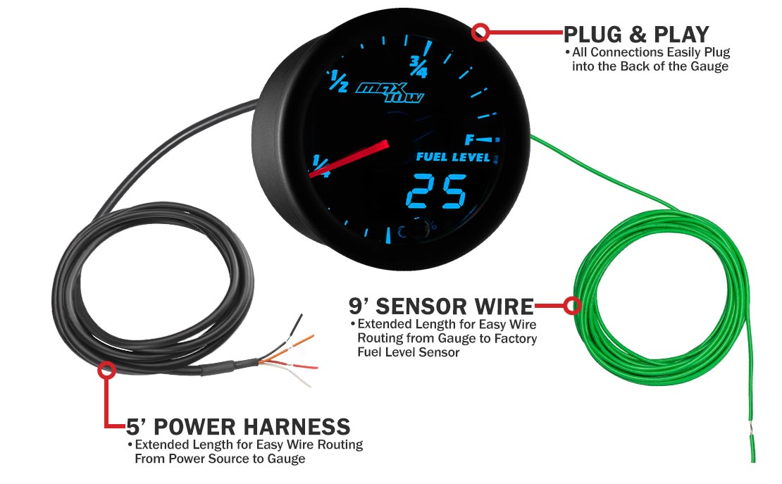 MaxTow Black & Blue Double Vision Fuel Level Gauges