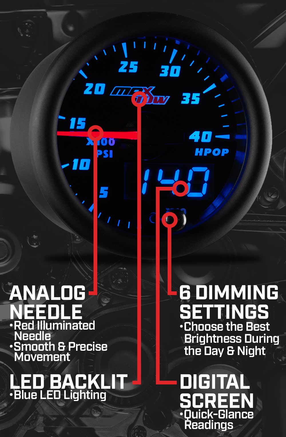 MaxTow Black & Blue Double Vision Gauges