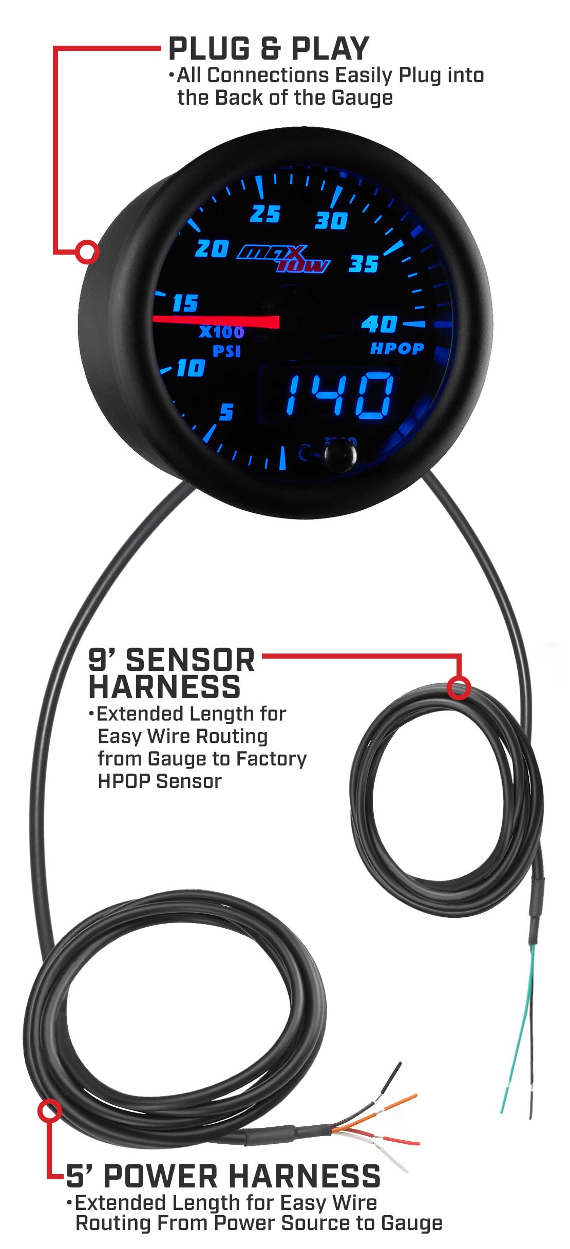 MaxTow Black & Blue Double Vision HPOP Gauges