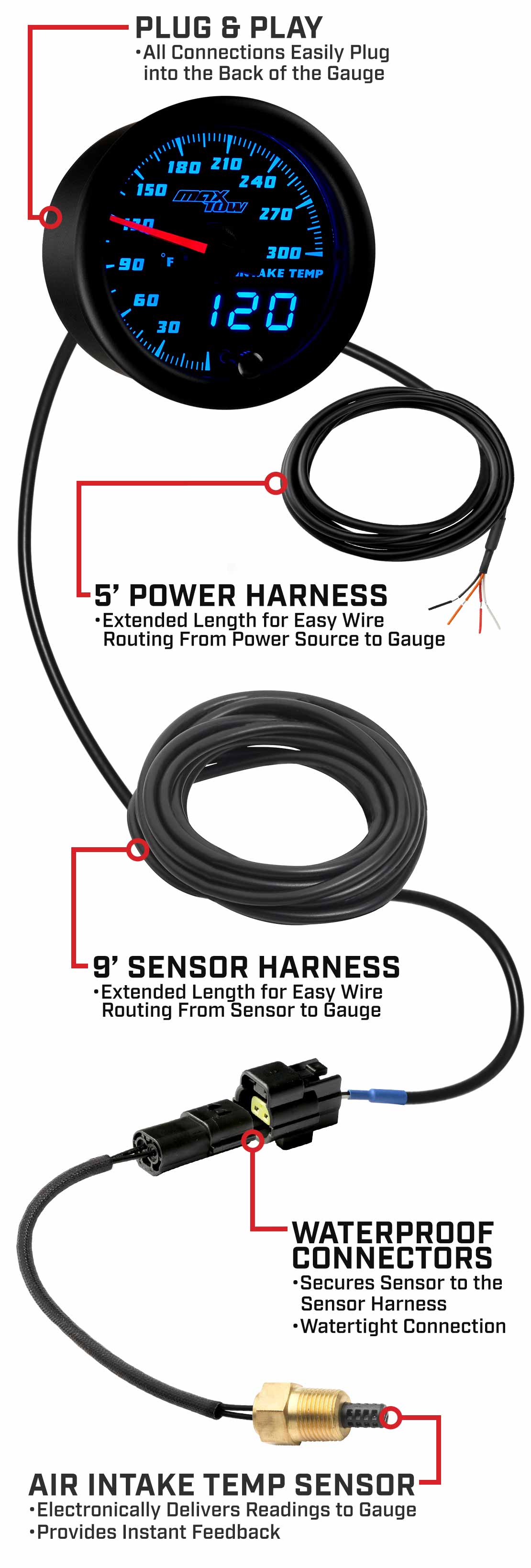 MaxTow Black & Blue Double Vision Intake Temperature Gauges