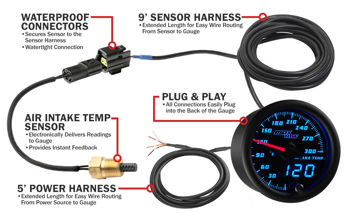 MaxTow Black & Blue Double Vision Intake Temperature Gauges