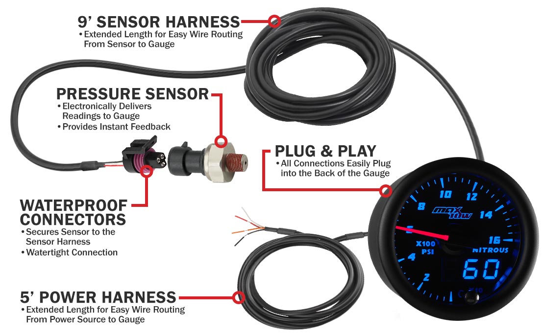 MaxTow Black & Blue Double Vision Nitrous Pressure Gauges