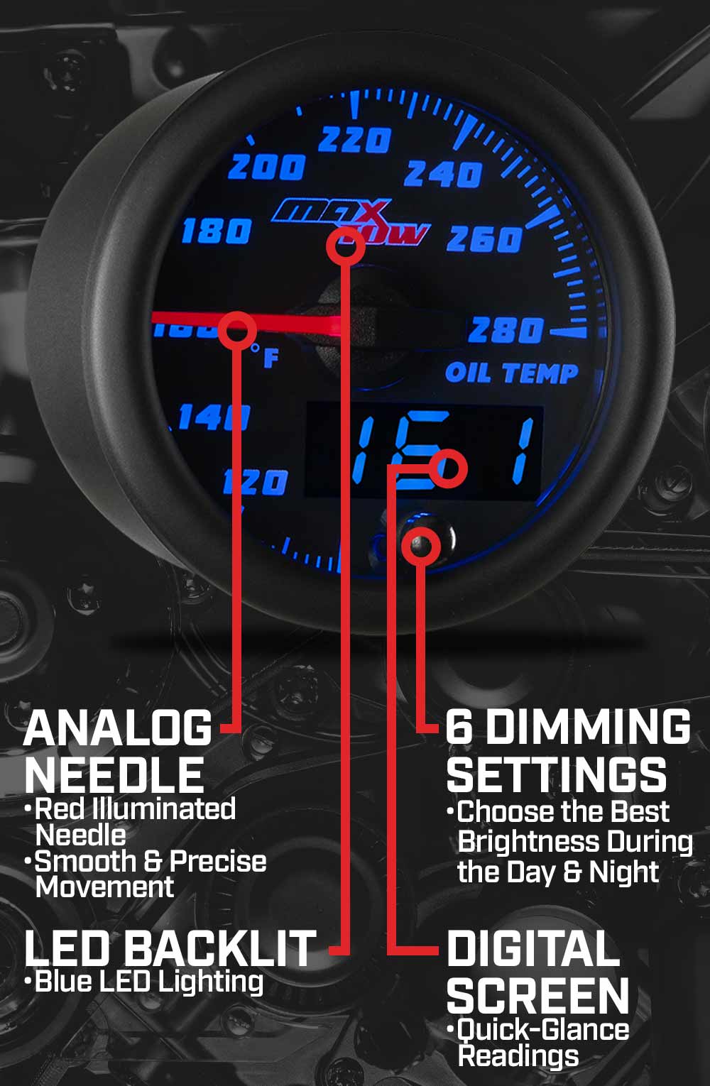 MaxTow Black & Blue Double Vision Gauges