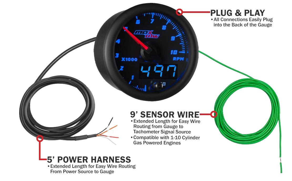 MaxTow Black & Blue Double Vision Tachometer Gauges