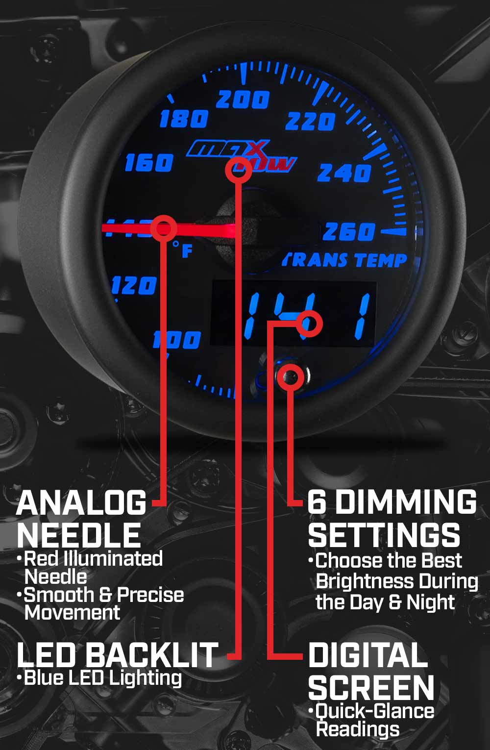 MaxTow Black & Blue Double Vision Gauges