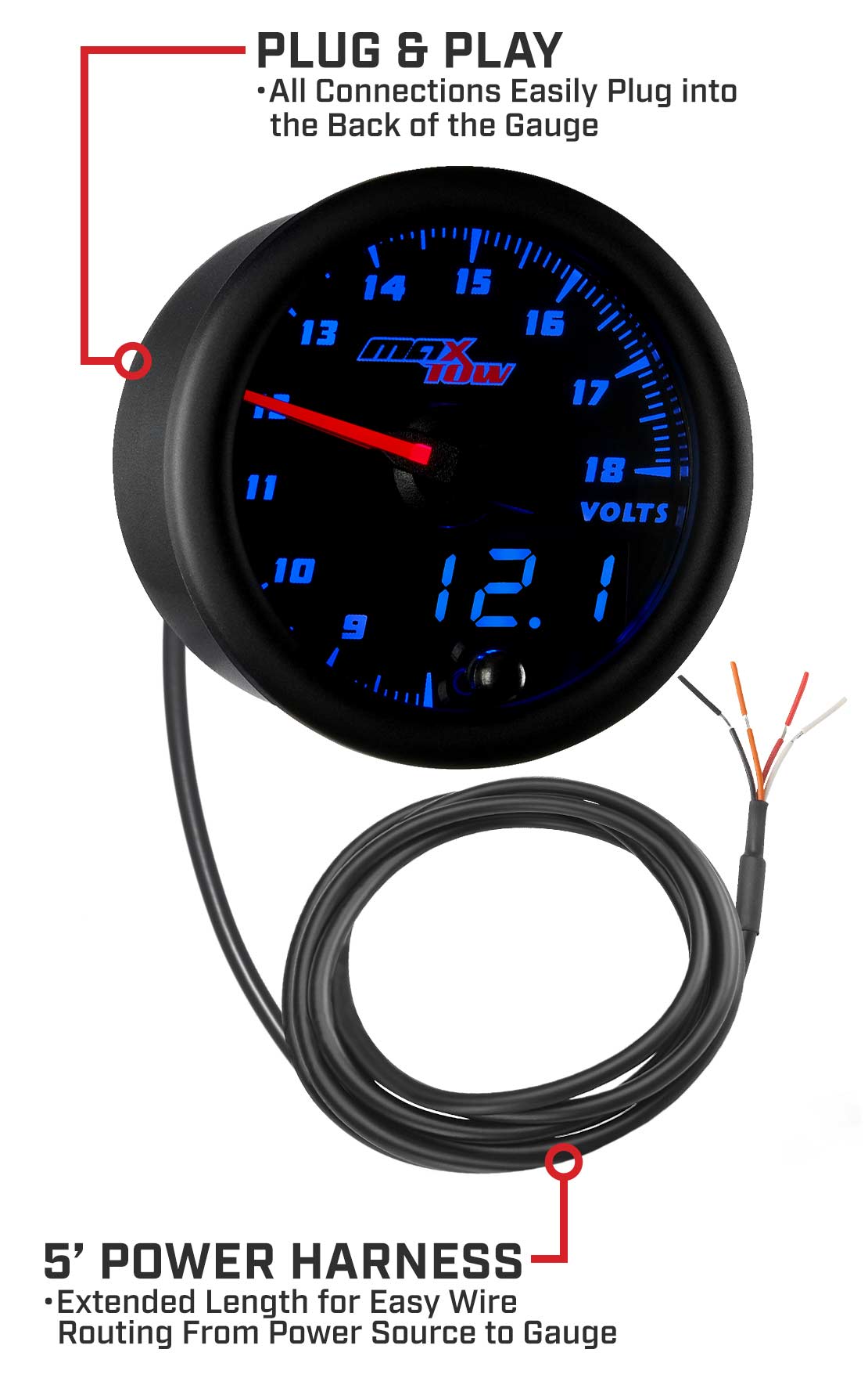 MaxTow Black & Blue Double Vision Volt Gauges