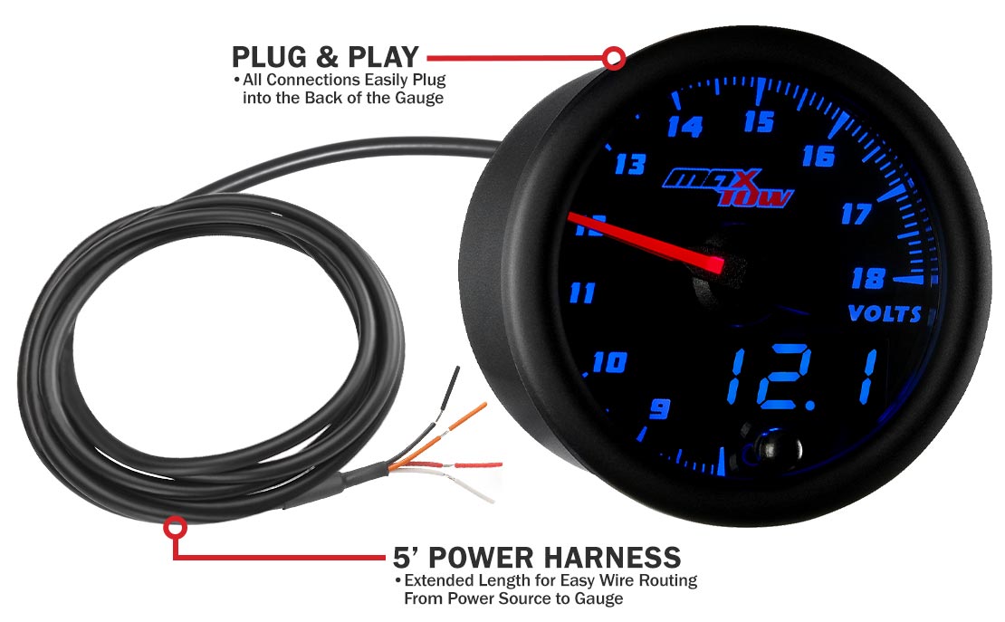 MaxTow Black & Blue Double Vision Volt Gauges