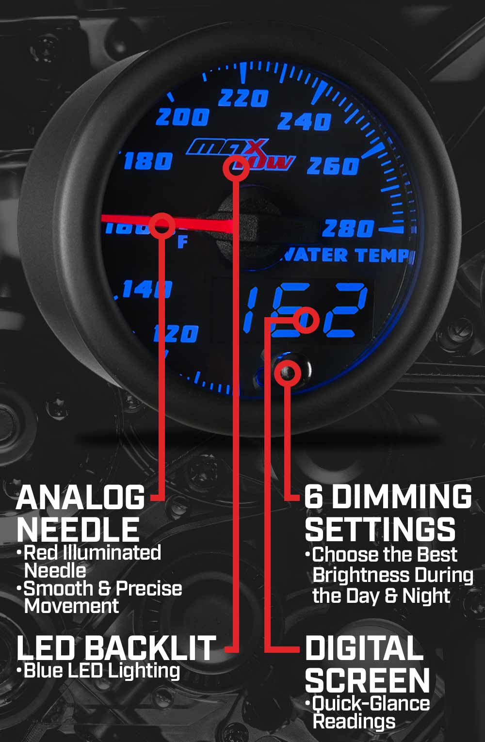 MaxTow Black & Blue Double Vision Gauges