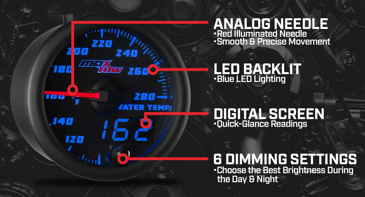 MaxTow Black & Blue Double Vision Gauges