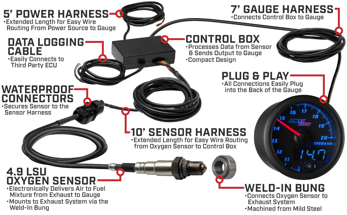 MaxTow Black & Blue Double Vision Wideband Air Fuel Ratio Gauges