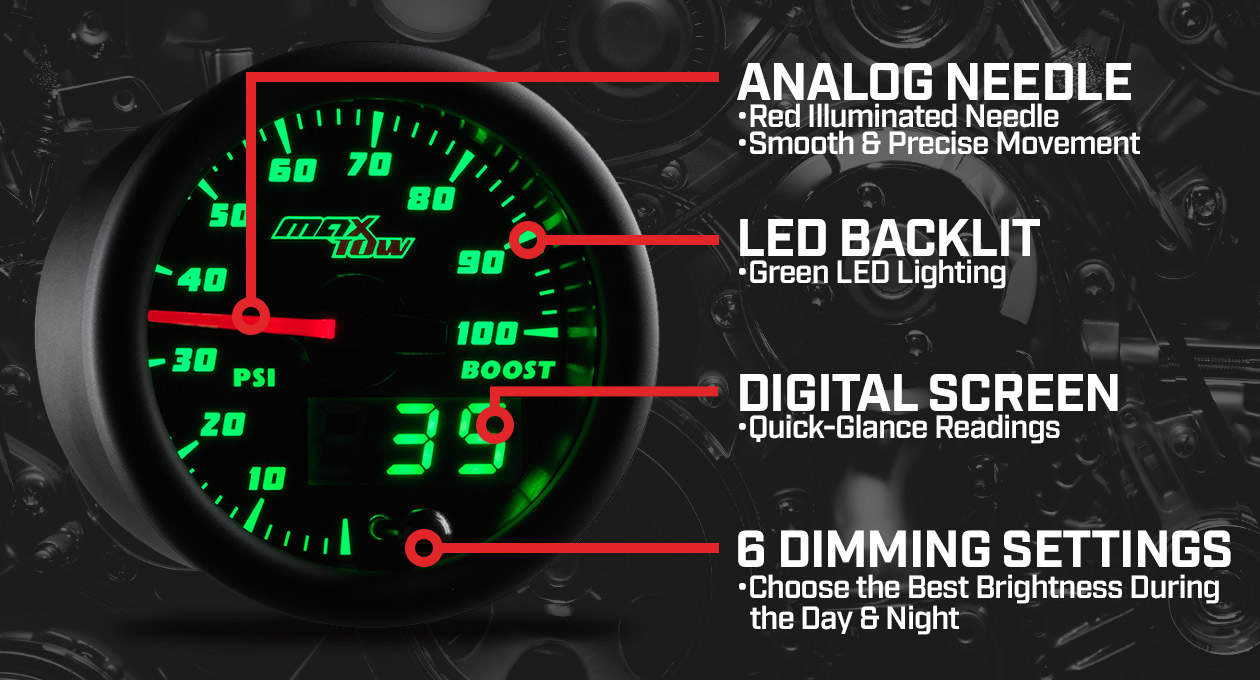 MaxTow Black & Green Double Vision Gauges