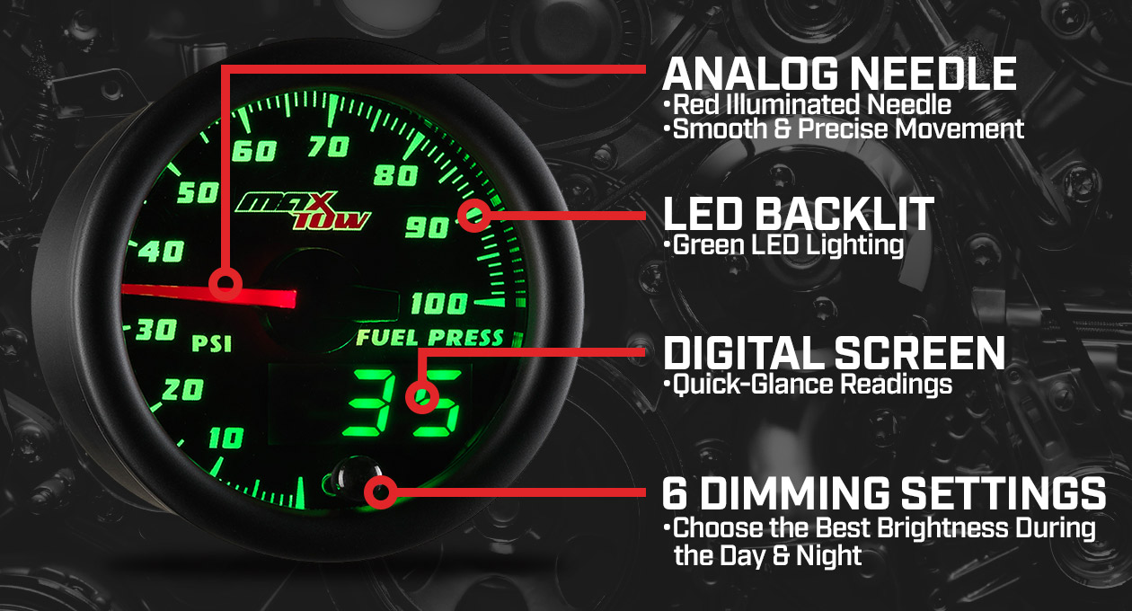 MaxTow Black & Green Double Vision Gauges