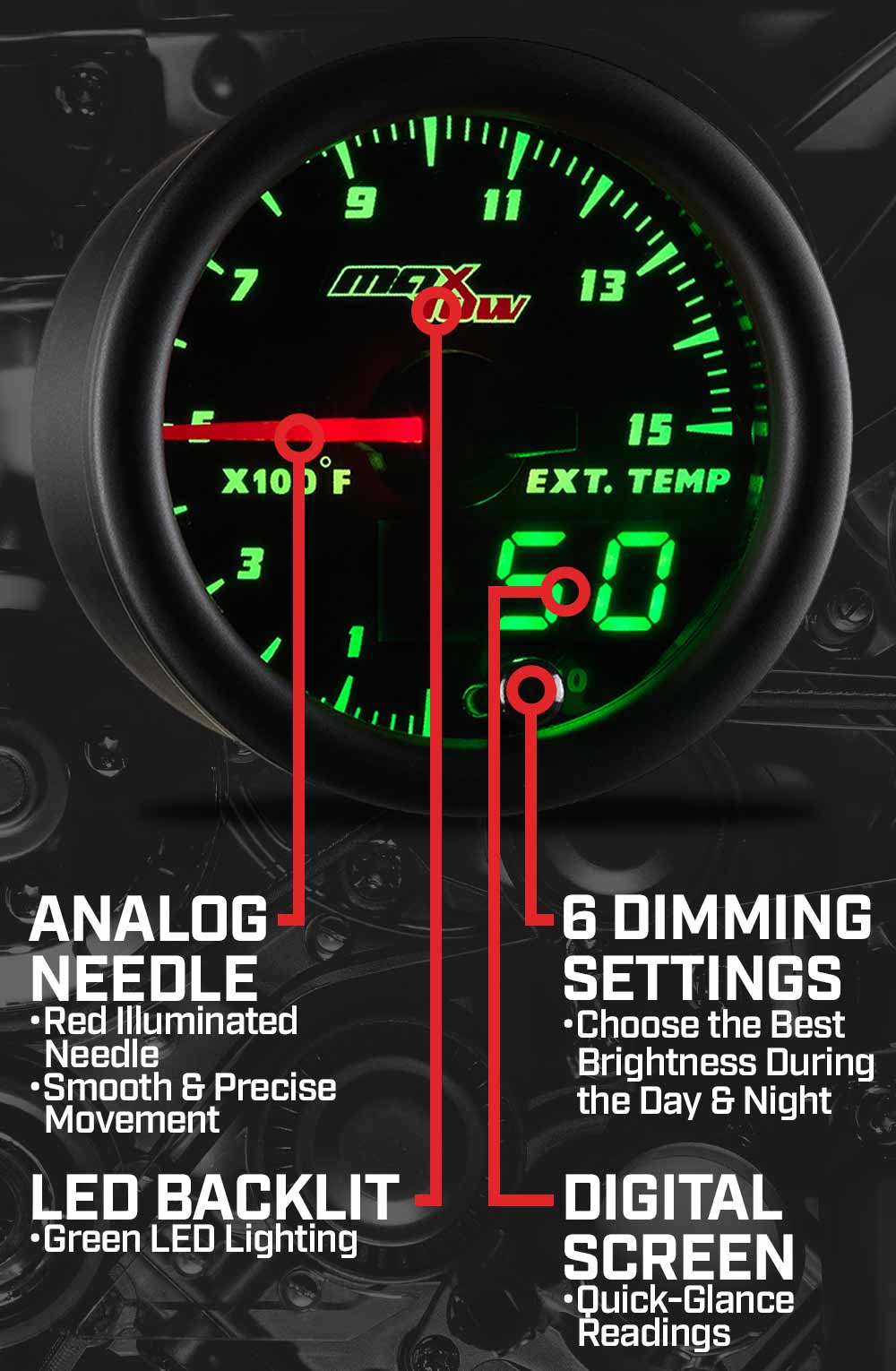 MaxTow Black & Green Double Vision Gauges