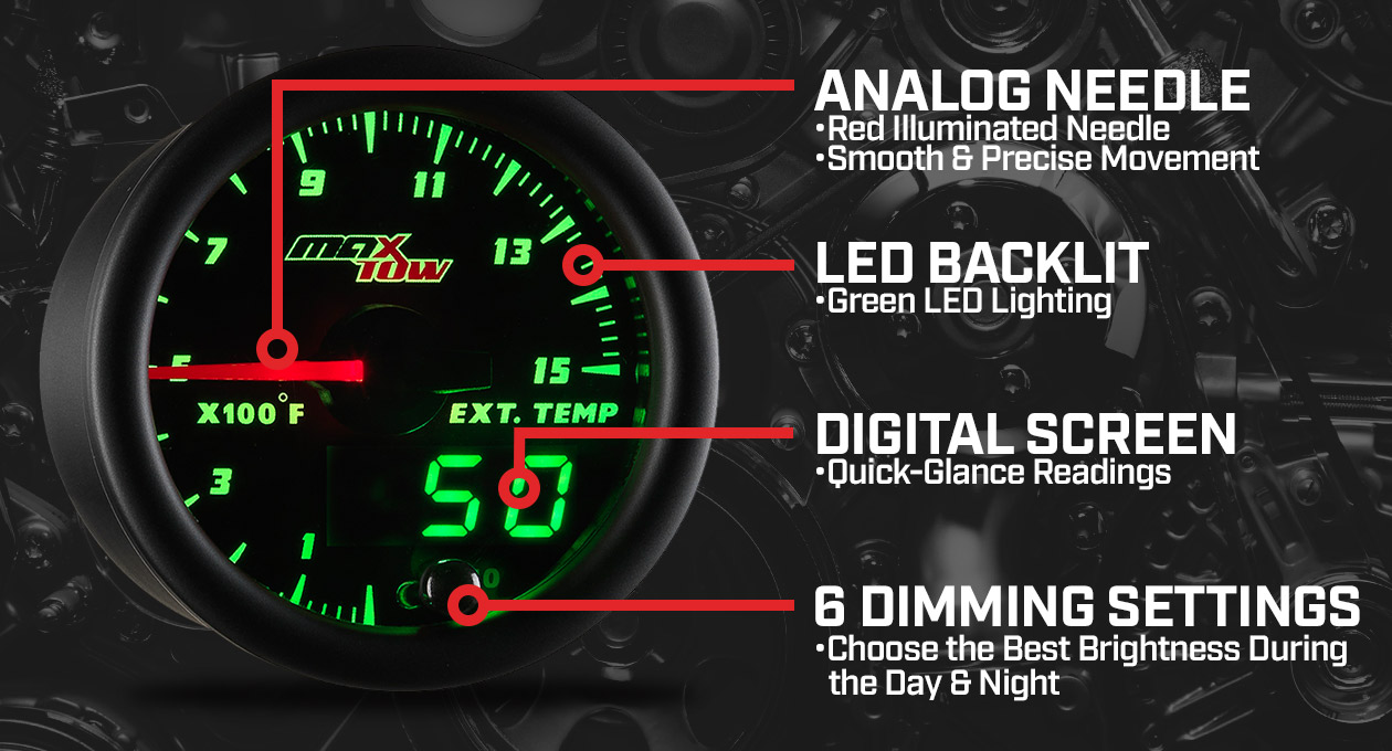 MaxTow Black & Green Double Vision Gauges