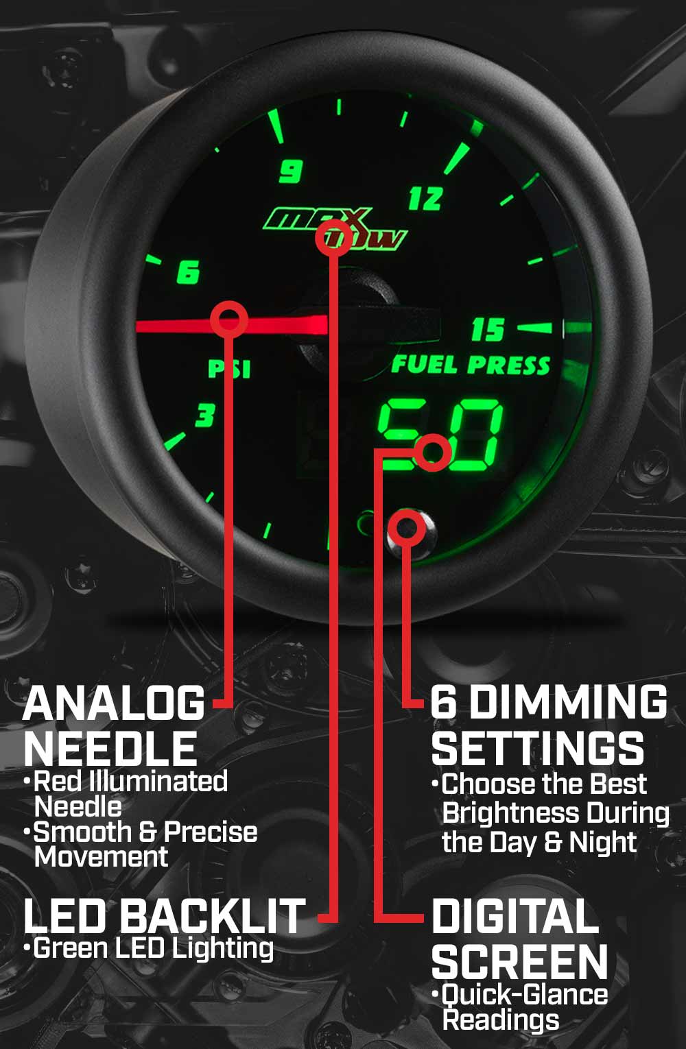 MaxTow Black & Green Double Vision Gauges