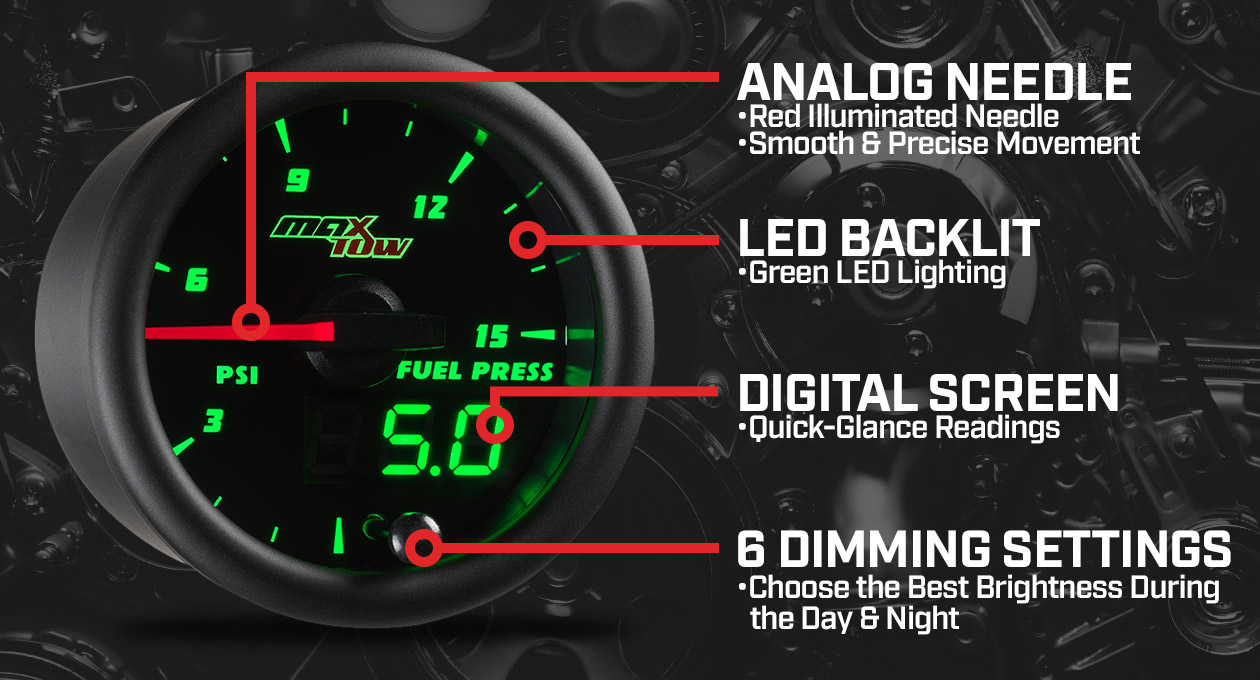 MaxTow Black & Green Double Vision Gauges