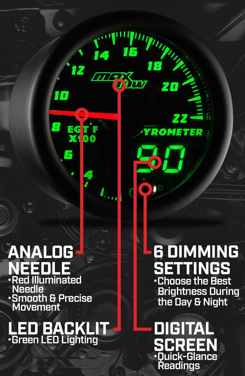 MaxTow Black & Green Double Vision Gauges