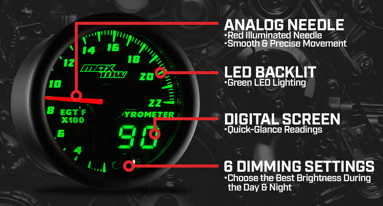 MaxTow Black & Green Double Vision Gauges