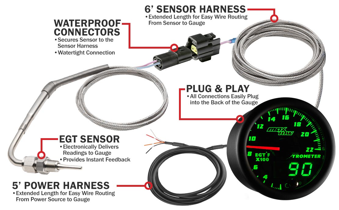 MaxTow Black & Green Double Vision Pyrometer EGT Gauges