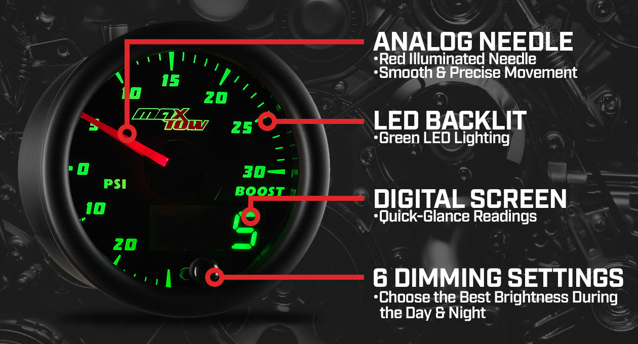 MaxTow Black & Green Double Vision Gauges