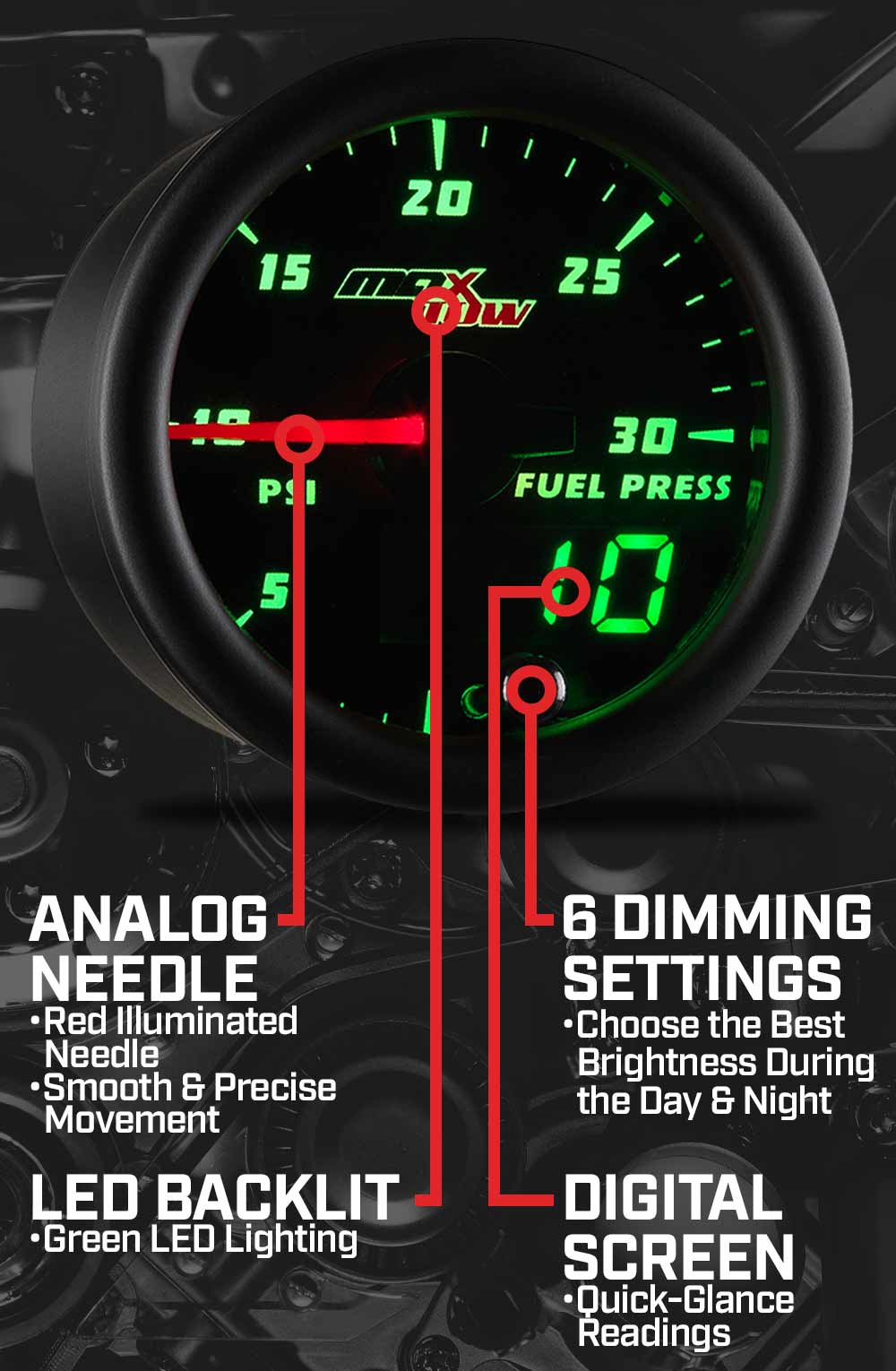 MaxTow Black & Green Double Vision Gauges