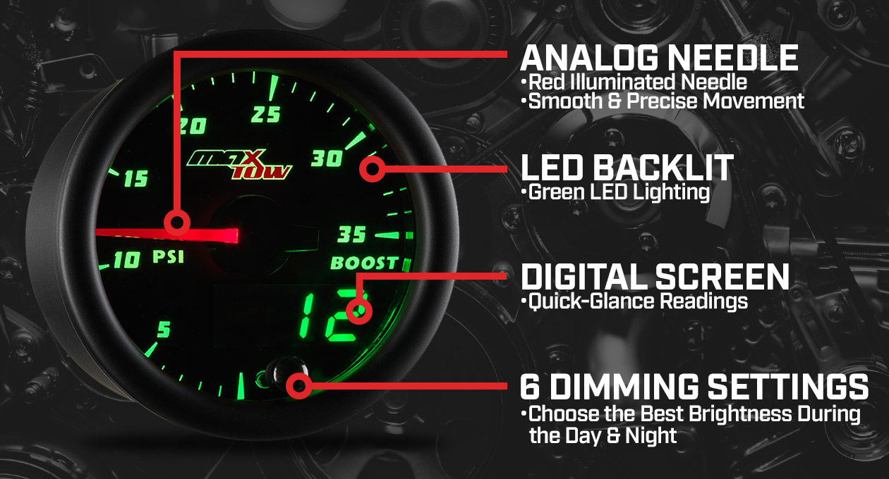 MaxTow Black & Green Double Vision Gauges