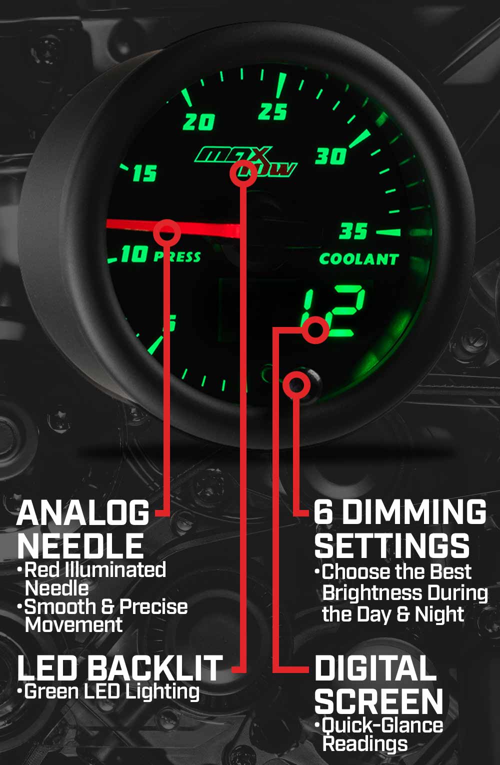 MaxTow Black & Green Double Vision Gauges