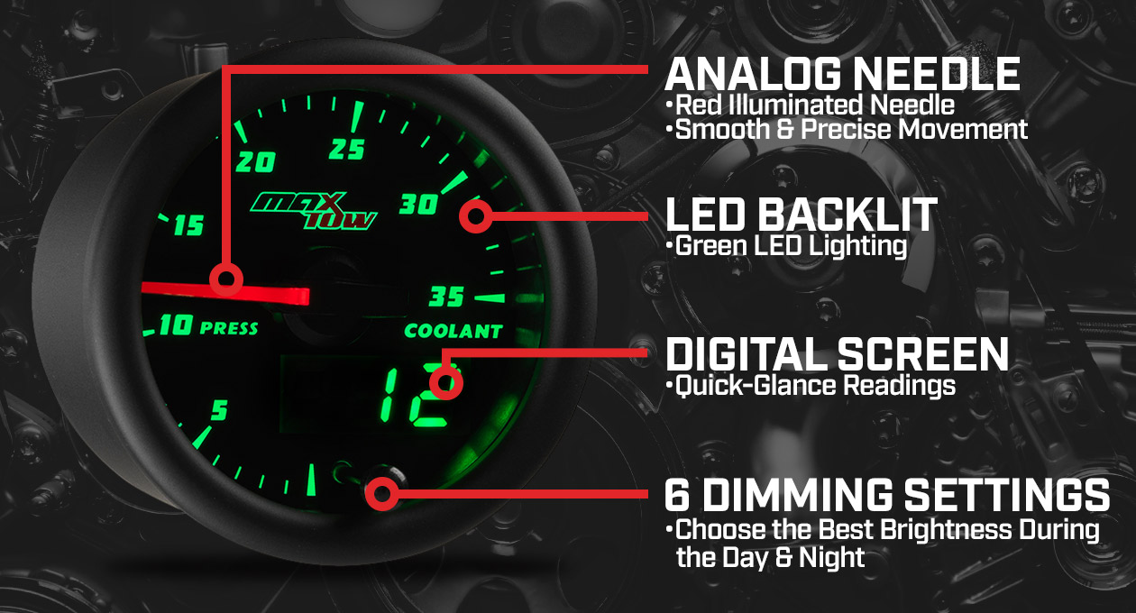 MaxTow Black & Green Double Vision Gauges