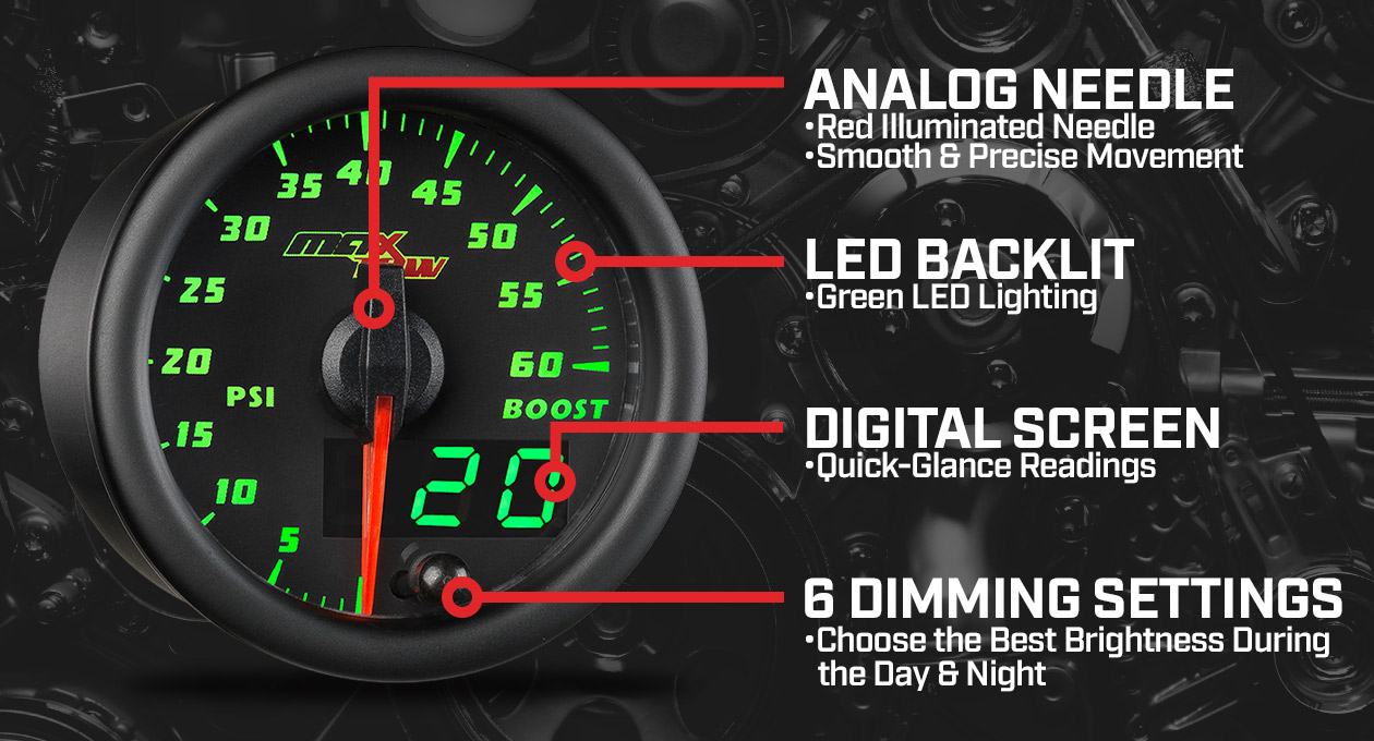 MaxTow Black & Green Double Vision Gauges