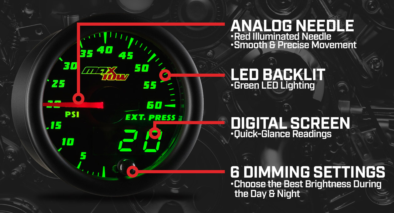 MaxTow Black & Green Double Vision Gauges