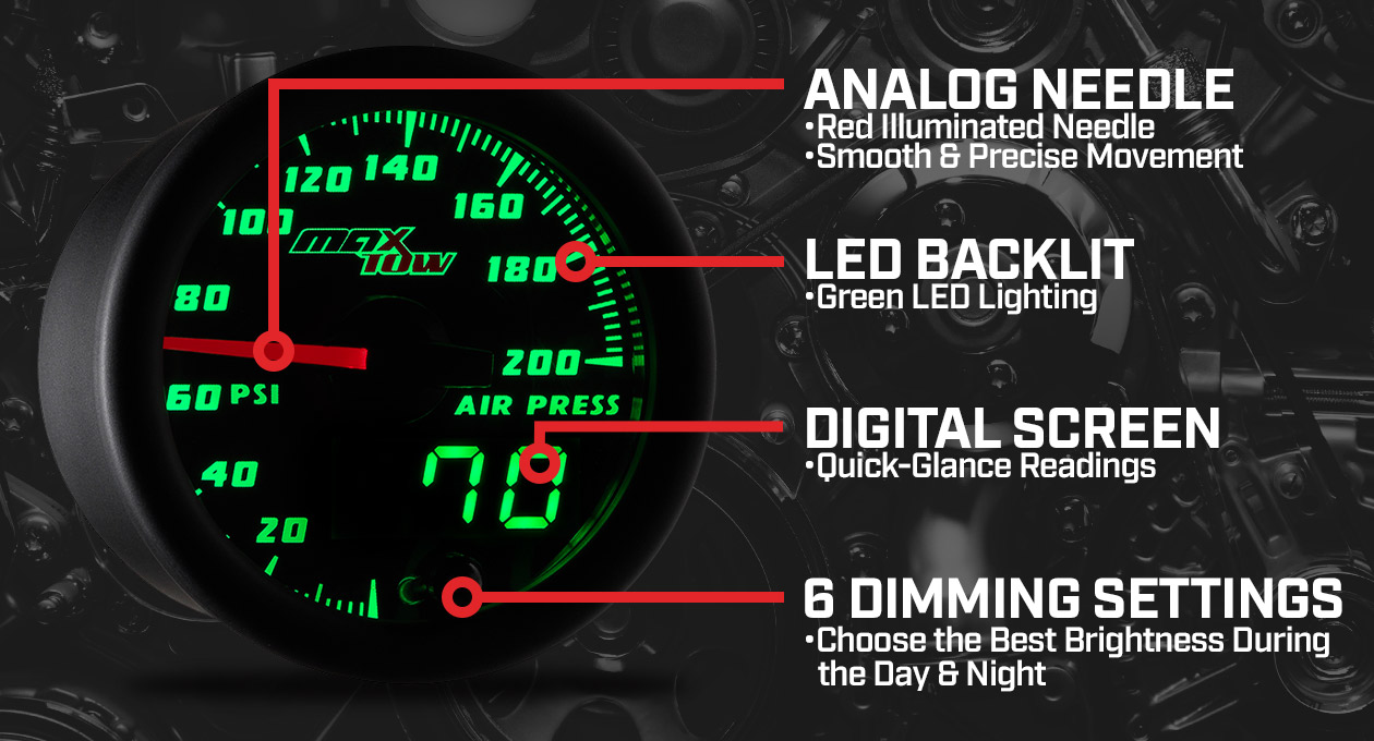 MaxTow Black & Green Double Vision Gauges